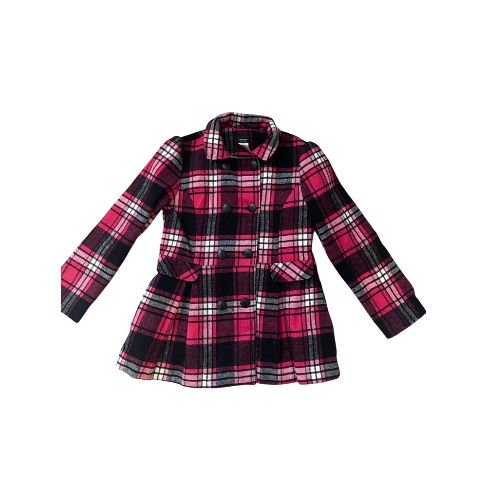 Holiday Editions Plaid Coat Girls XL/EG 14/16 Pink‎ Black Plaid Winter Peacoat